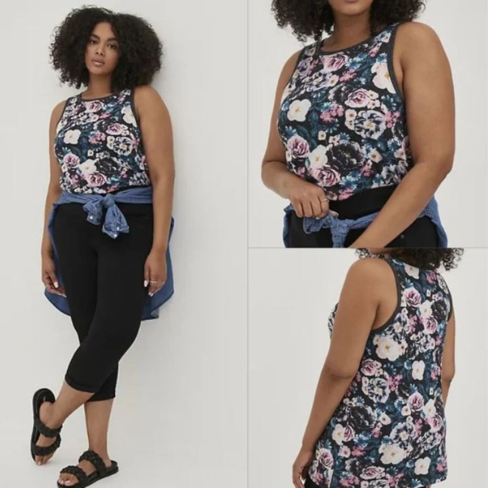 Torrid Vintage Tank – Triblend Jersey Multi Floral Black NWT size 3